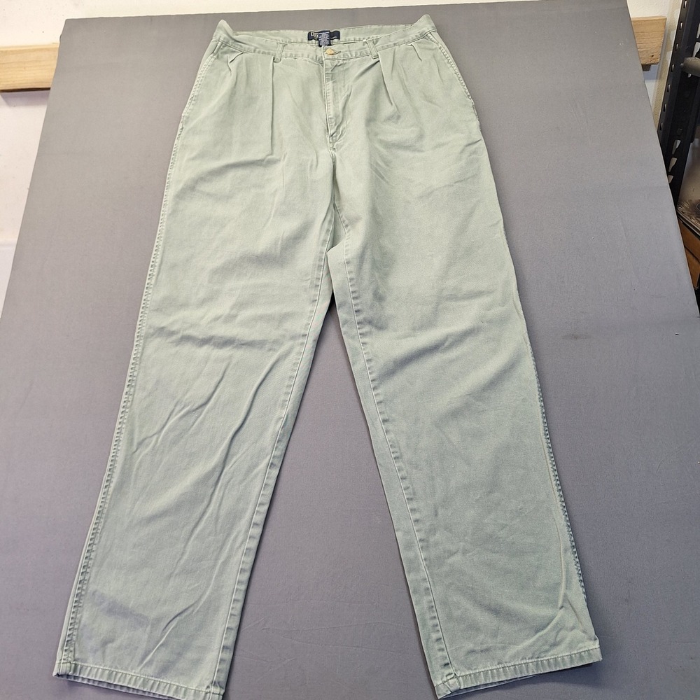 Polo Ralph Lauren Andrew Pant Mens 34x34 Green Pleated Chino Preppy Casual